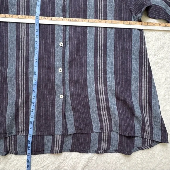 Bryn Walker Linen Shirt Women’s Medium Oversized Blue Stripe Pearl Made In USA - Picture 12 of 13